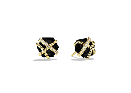 Gold Plated Black Stone Twisted Wire CZ Studded Earring